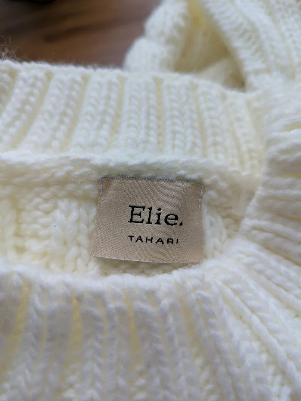 Elie. Tahari Cream Cable Sweater - Picture 2 of 7